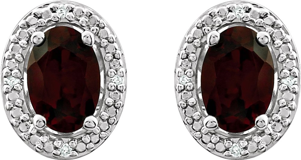 Sterling Silver Natural Mozambique Garnet & .025 CTW Natural Diamond Earrings