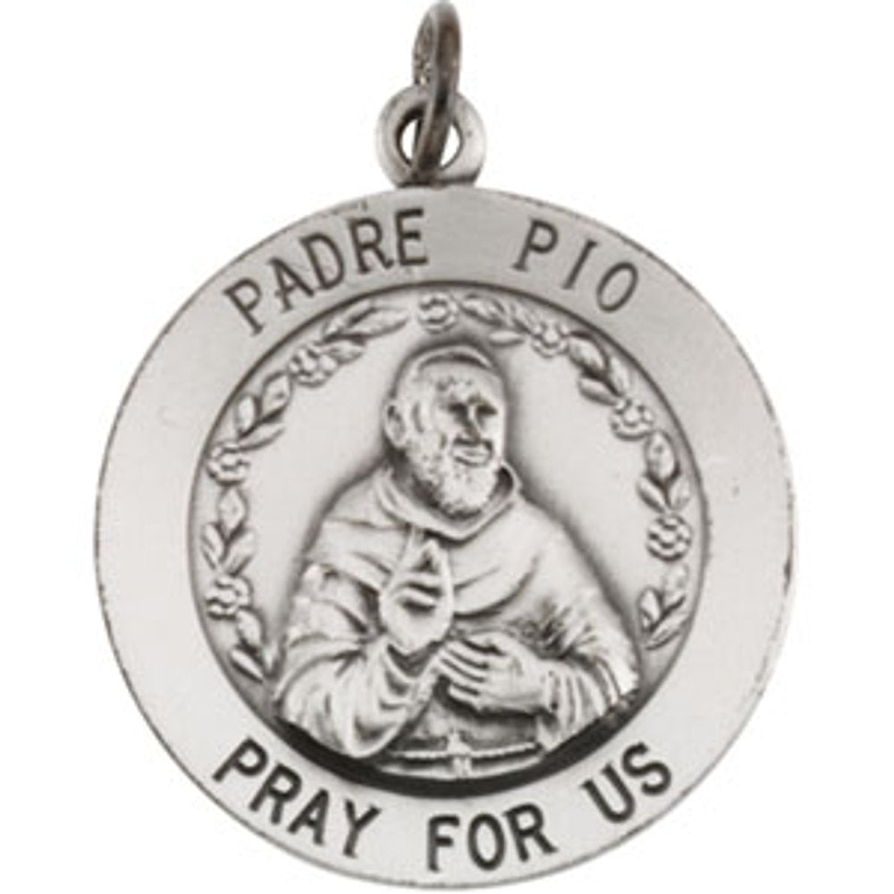 Sterling Silver 18 mm Round St. Padre Pio 18" Necklace