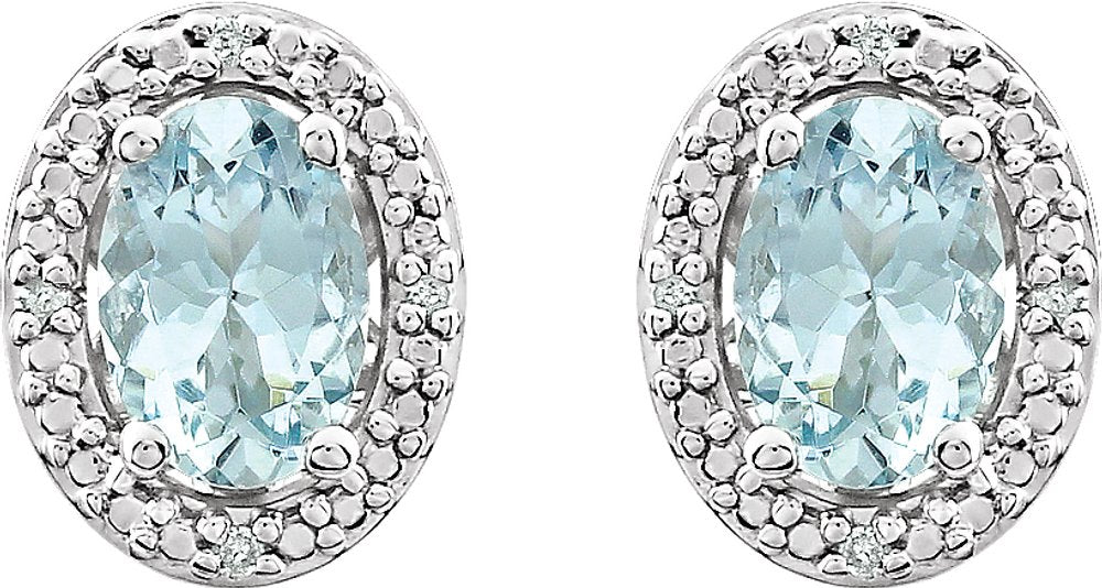 Sterling Silver Natural Aquamarine & .025 CTW Natural Diamond Earrings