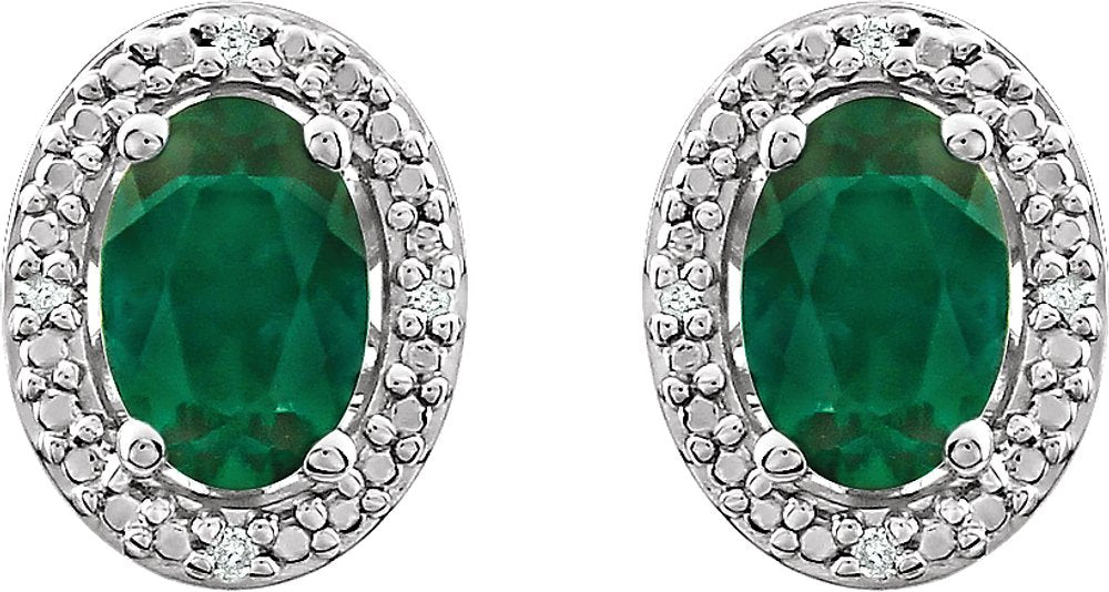 Sterling Silver Lab-Grown Emerald & .025 CTW Natural Diamond Earrings