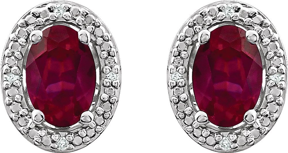 Sterling Silver Lab-Grown Ruby & .025 CTW Natural Diamond Earrings