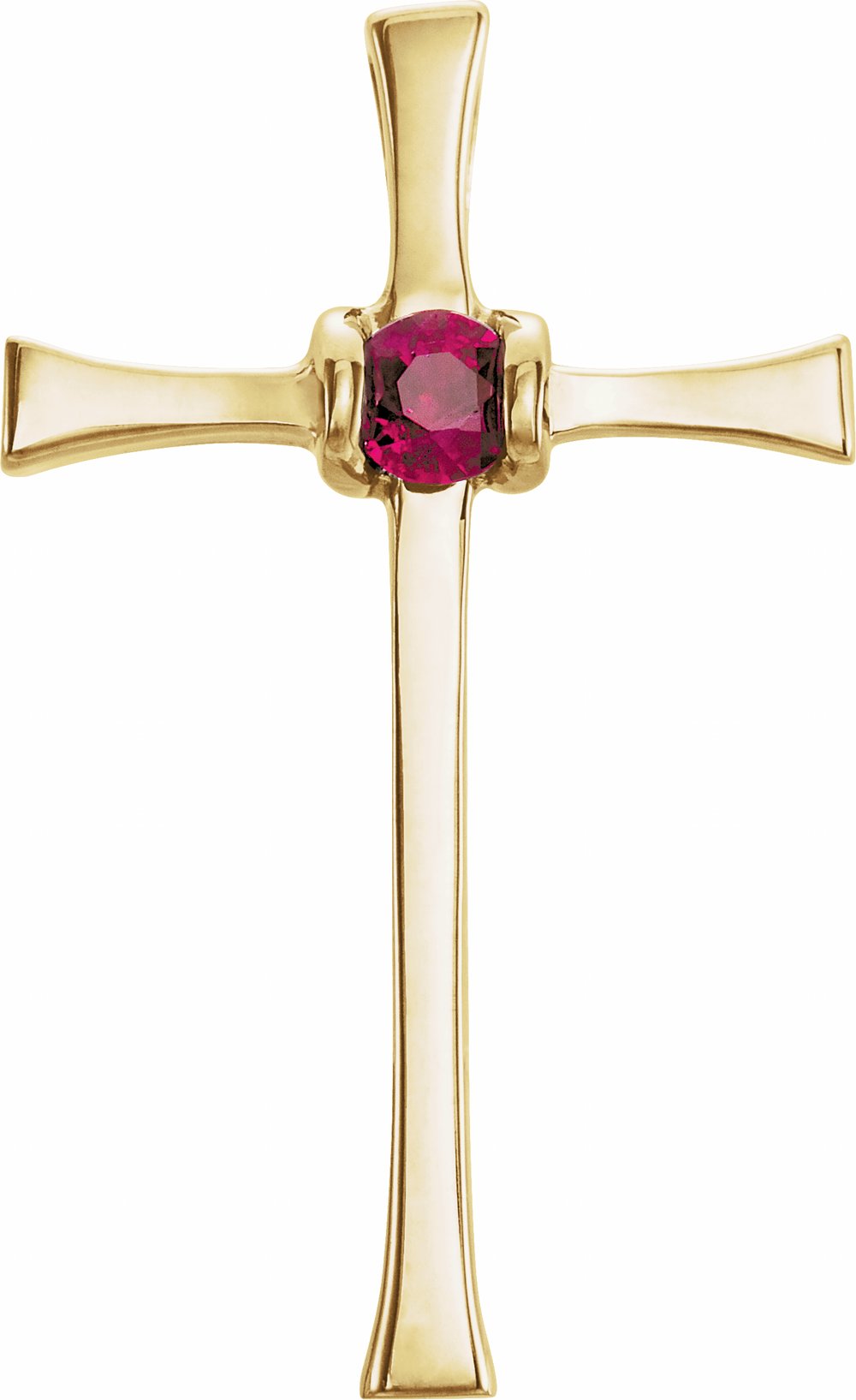14K Yellow Gold Natural Ruby Cross Pendant