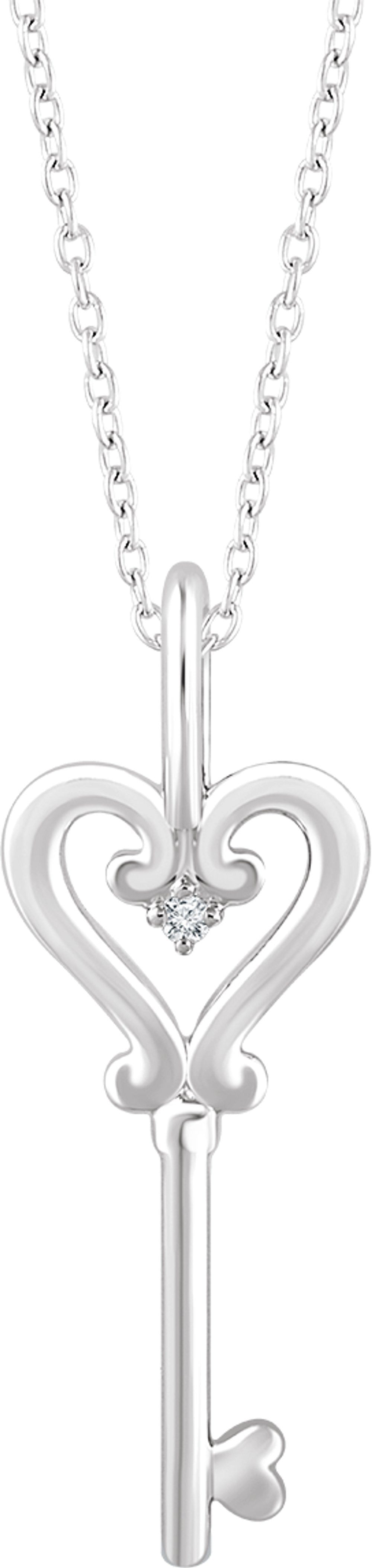 Sterling Silver .006 CT Natural Diamond Key 16-18" Necklace