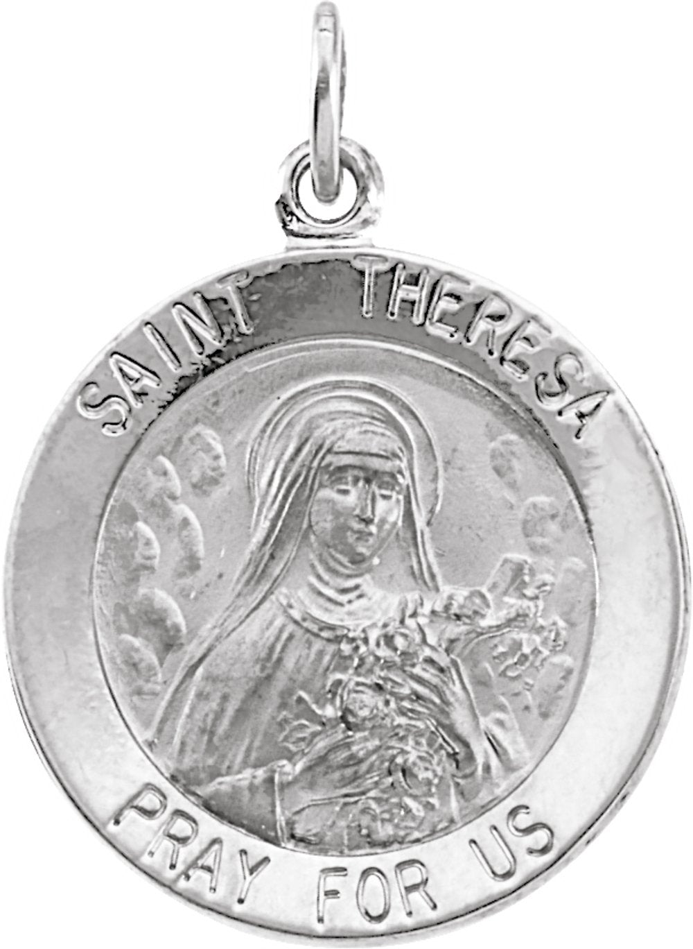 Sterling Silver 22 mm Round St. Theresa 24" Necklace