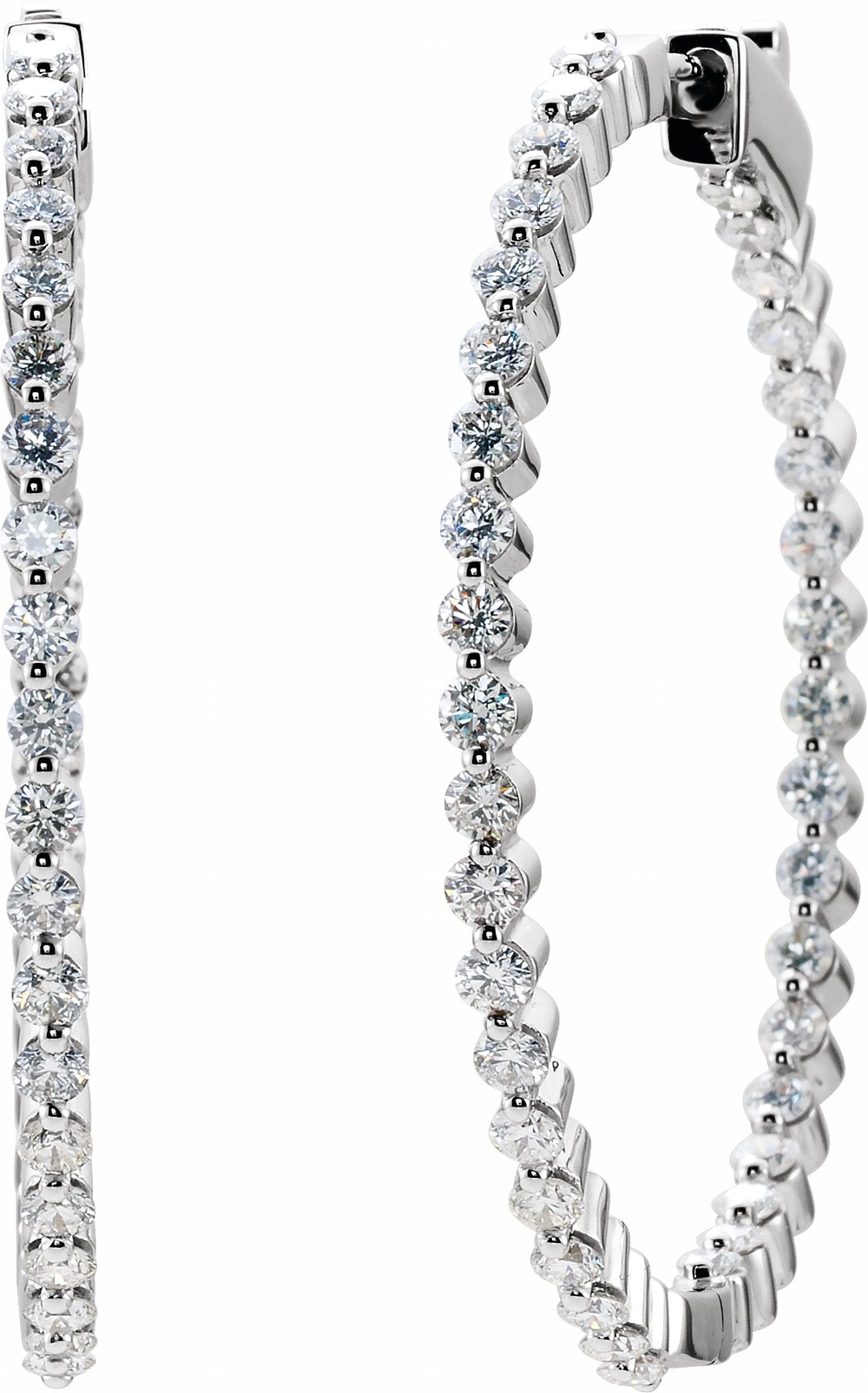 14K White Gold 3 CTW Natural Diamond Inside-Outside Hinged 41.9 mm Hoop Earrings