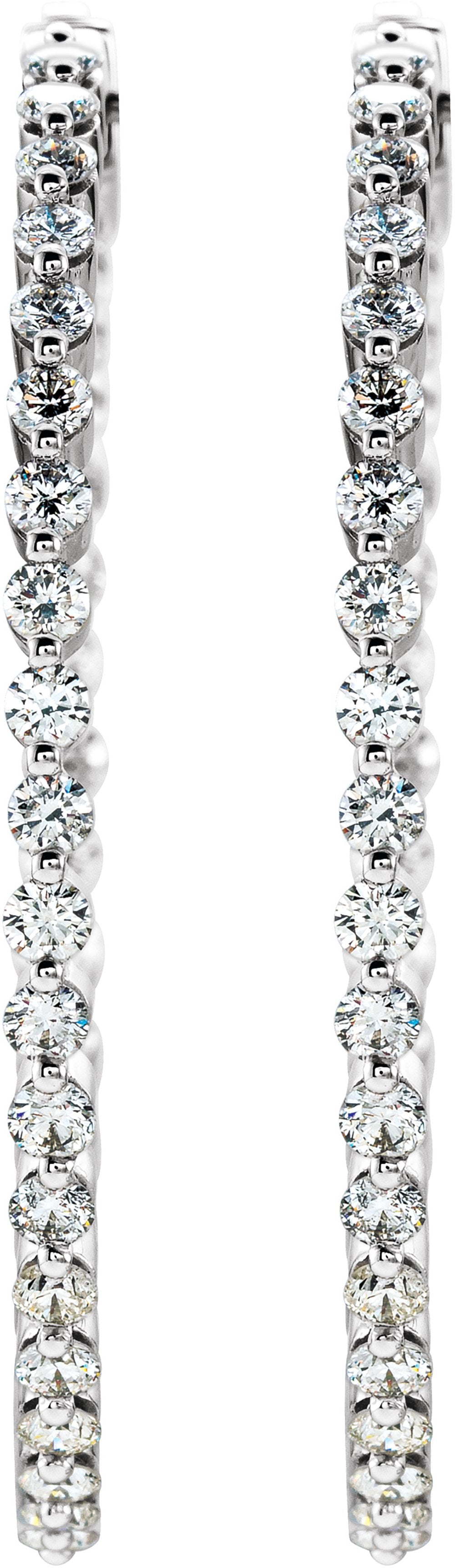 14K White Gold 3 CTW Natural Diamond Inside-Outside Hinged 41.9 mm Hoop Earrings