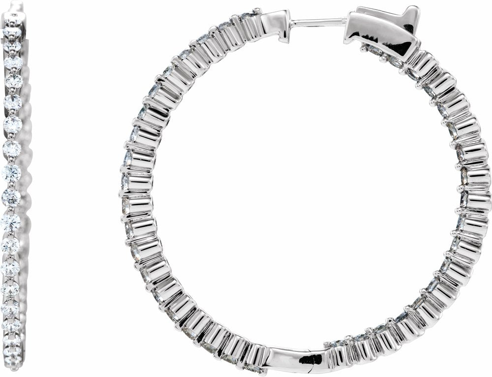 14K White Gold 2 CTW Natural Diamond Inside-Outside Hinged 36.9 mm Hoop Earrings