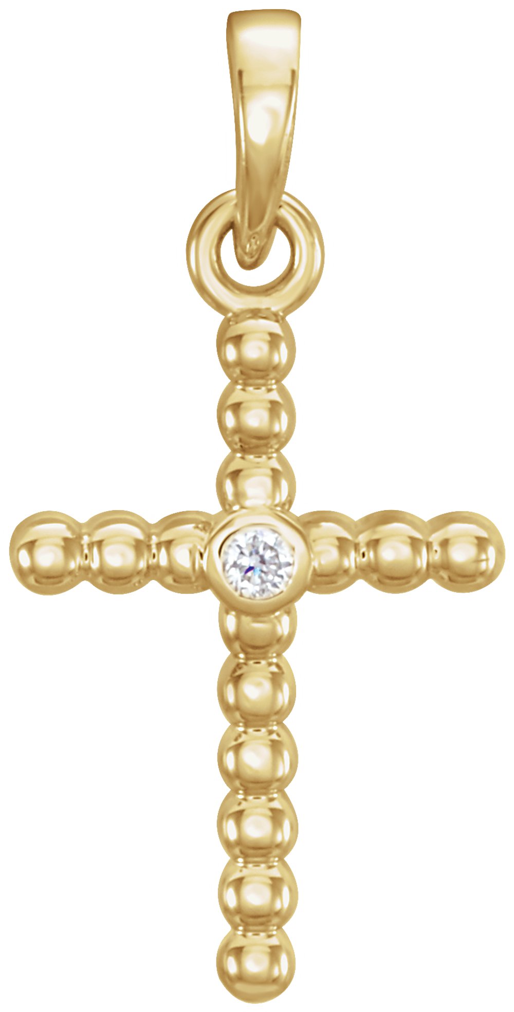 14K Yellow 19.1x9.5 mm .015 CTW Natural Diamond Beaded Cross Pendant
