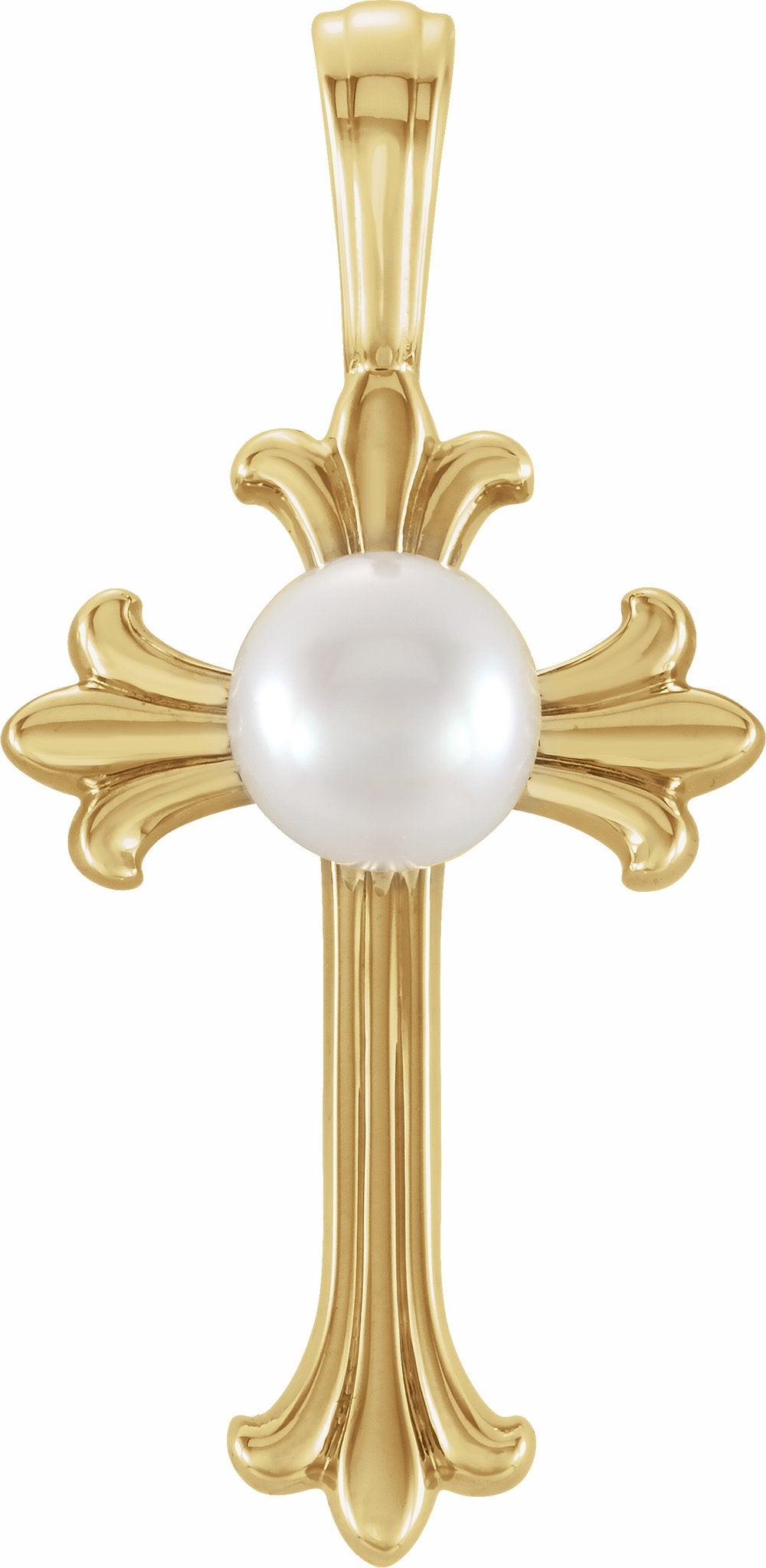 14K Yellow Gold Cultured White Freshwater Pearl Cross Pendant