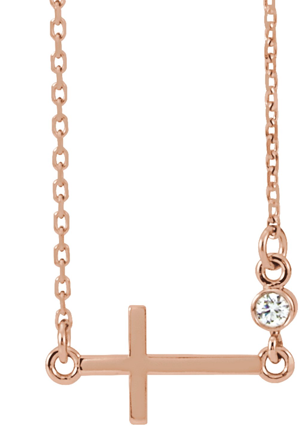 14K Rose Gold .03 CTW Natural Diamond Sideways Cross 16-18" Necklace