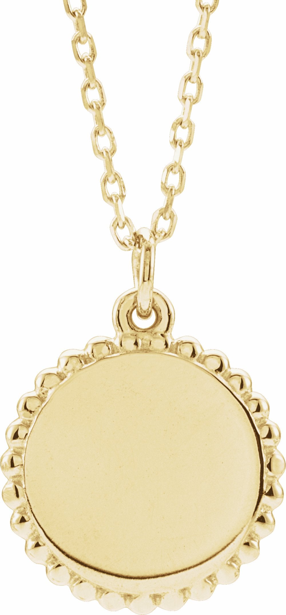 14K Yellow Gold Engravable Beaded Disc 16-18" Necklace
