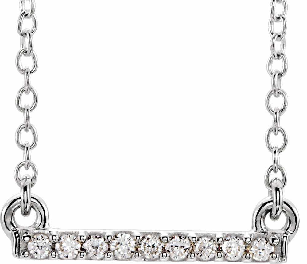 14K White Gold .07 CTW Petite Natural Diamond Bar 16-18" Necklace