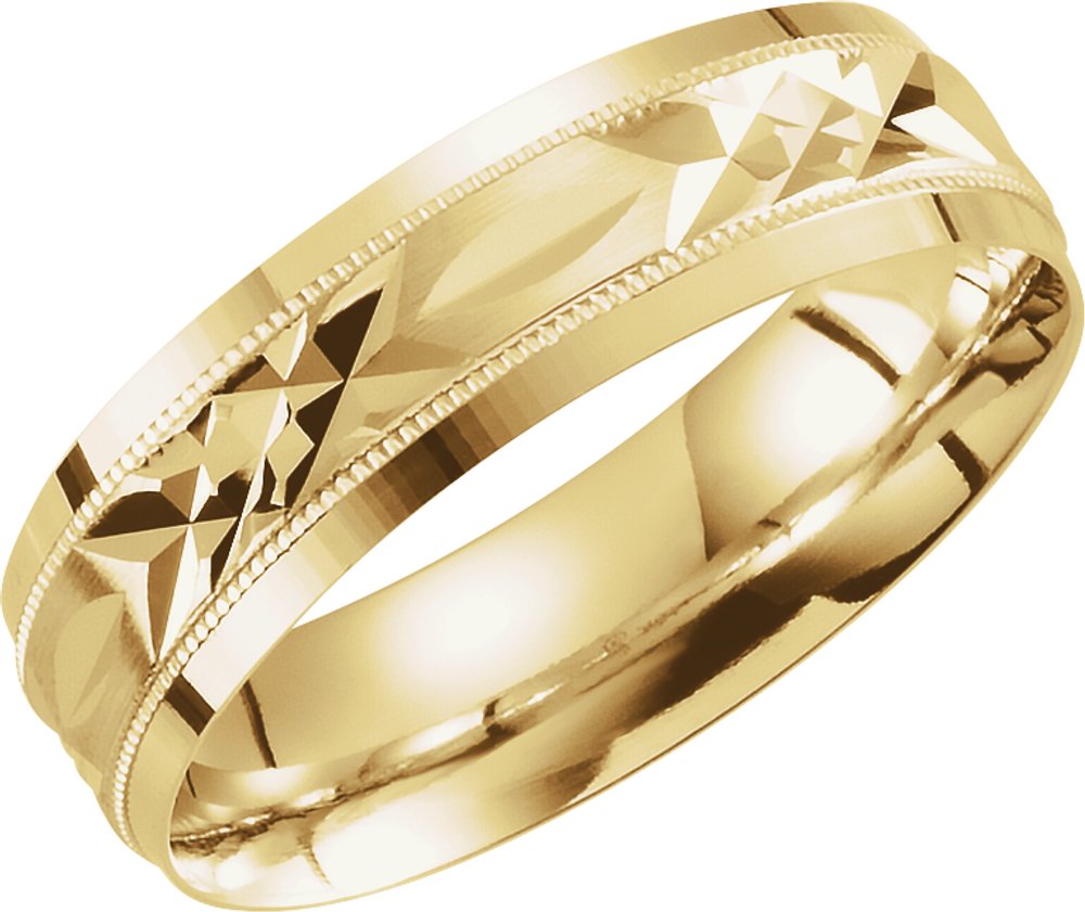 14K Yellow Gold 6 mm Milgrain Edge Geometric Faceted Comfort-Fit Flat Band Size 10