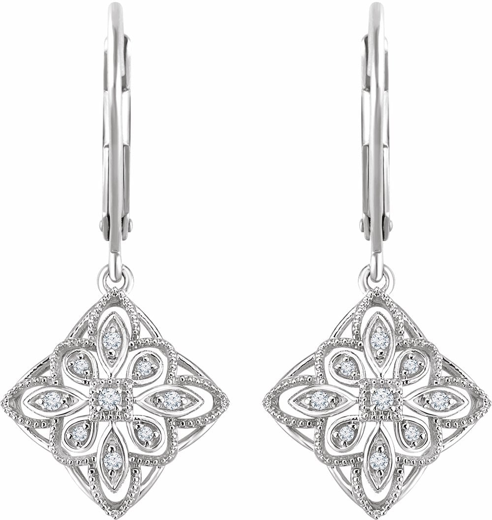 14K White 1/10 CTW Natural Diamond Granulated Filigree Earrings