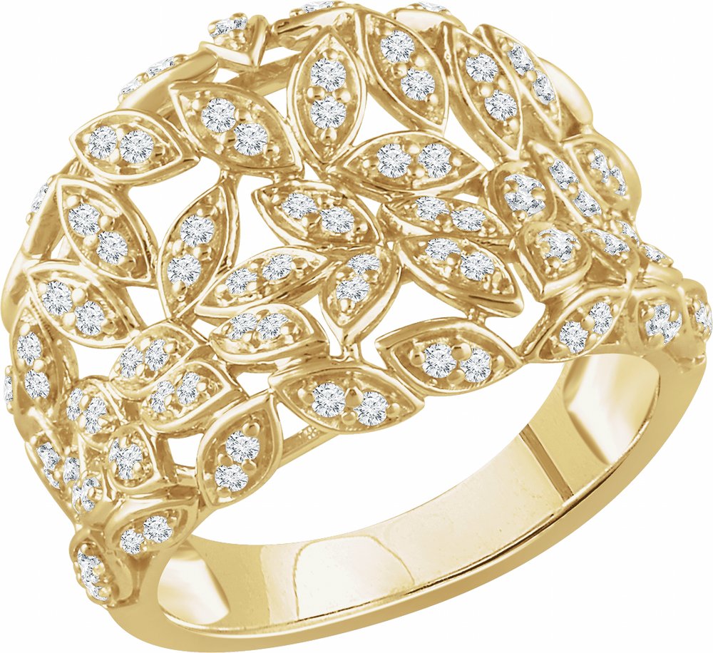 14K Yellow Gold 1/2 CTW Natural Diamond Leaf Ring