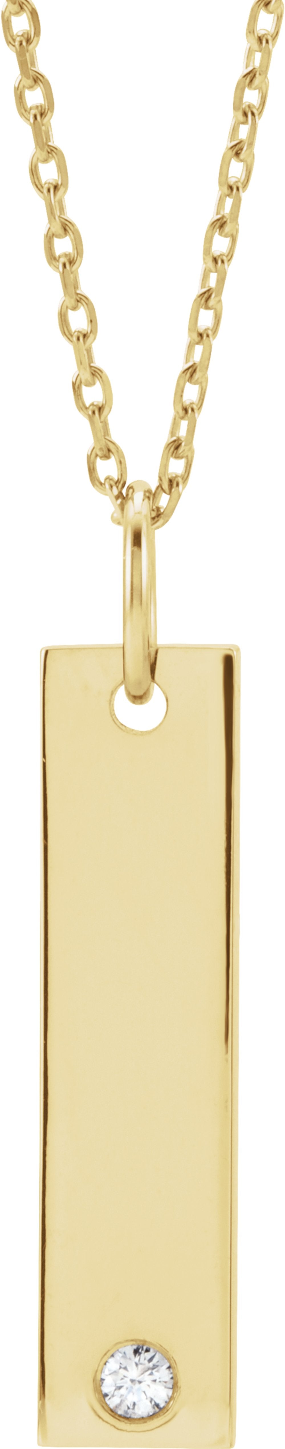 14K Yellow Gold .03 CT Natural Diamond Engravable Bar 16-18" Necklace