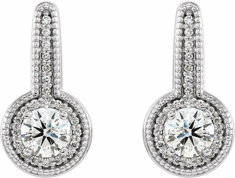 14K White Gold 5/8 CTW Natural Diamond Halo-Style Dangle Earrings