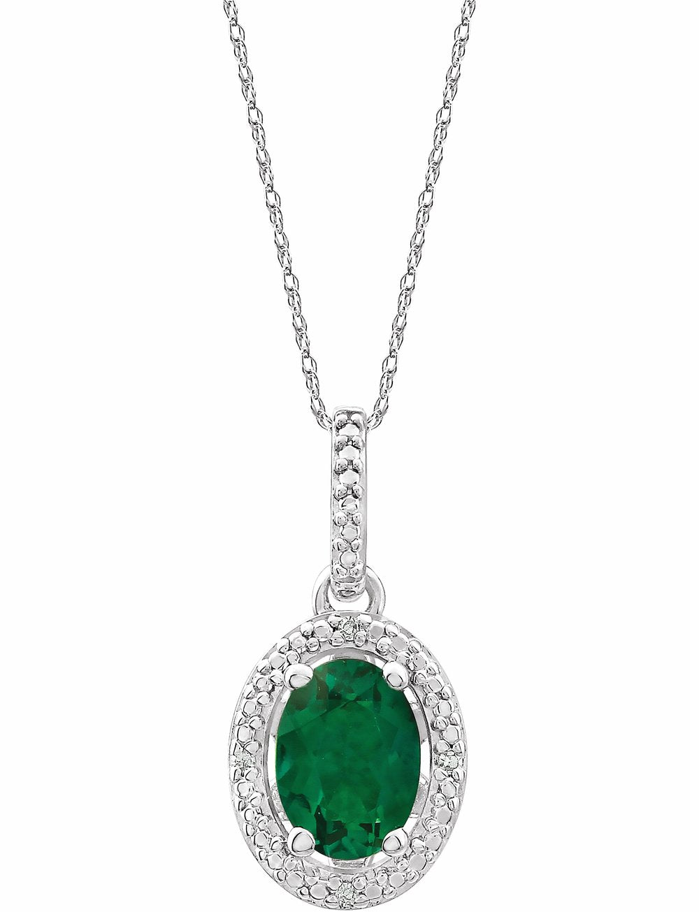 Sterling Silver Lab-Grown Emerald & .01 CTW Natural Diamond 18" Necklace