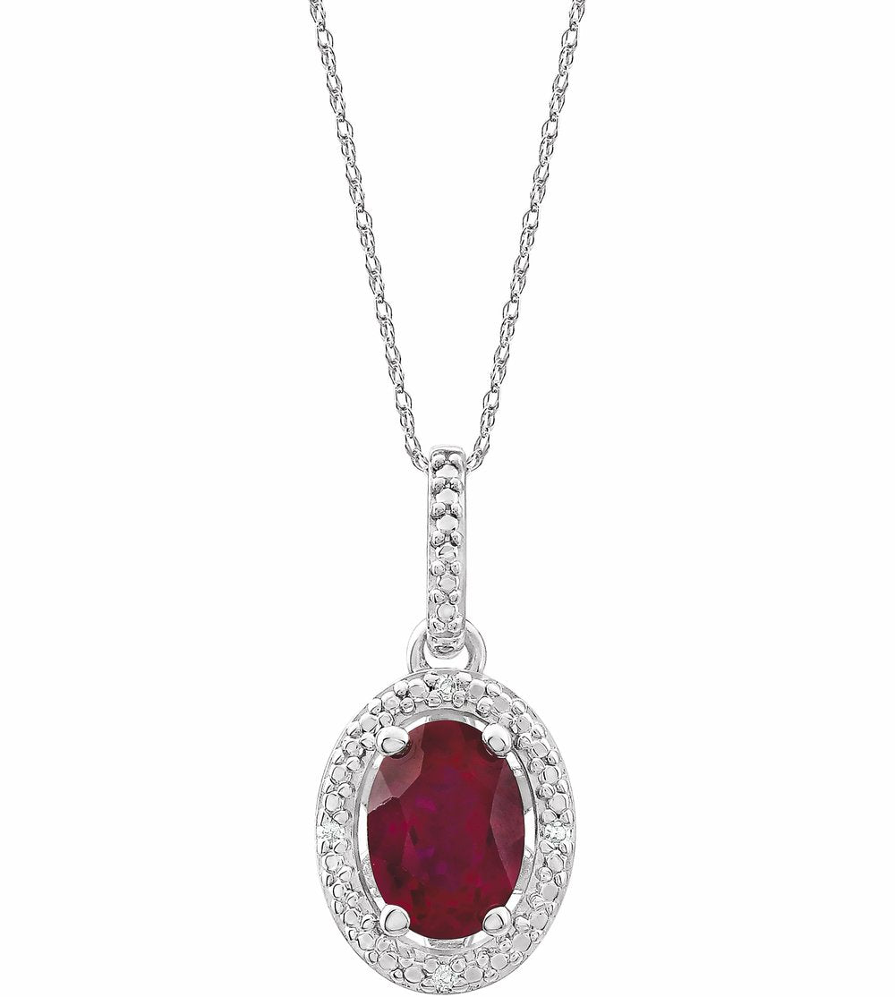 Sterling Silver Lab-Grown Ruby & .01 CTW Natural Diamond 18" Necklace
