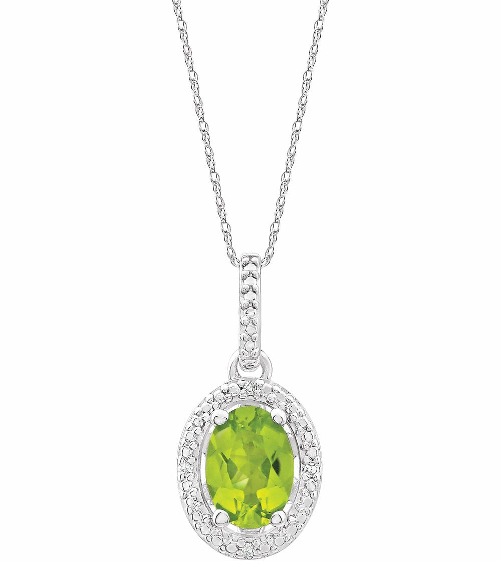 Sterling Silver Natural Peridot & .01 CTW Natural Diamond 18" Necklace