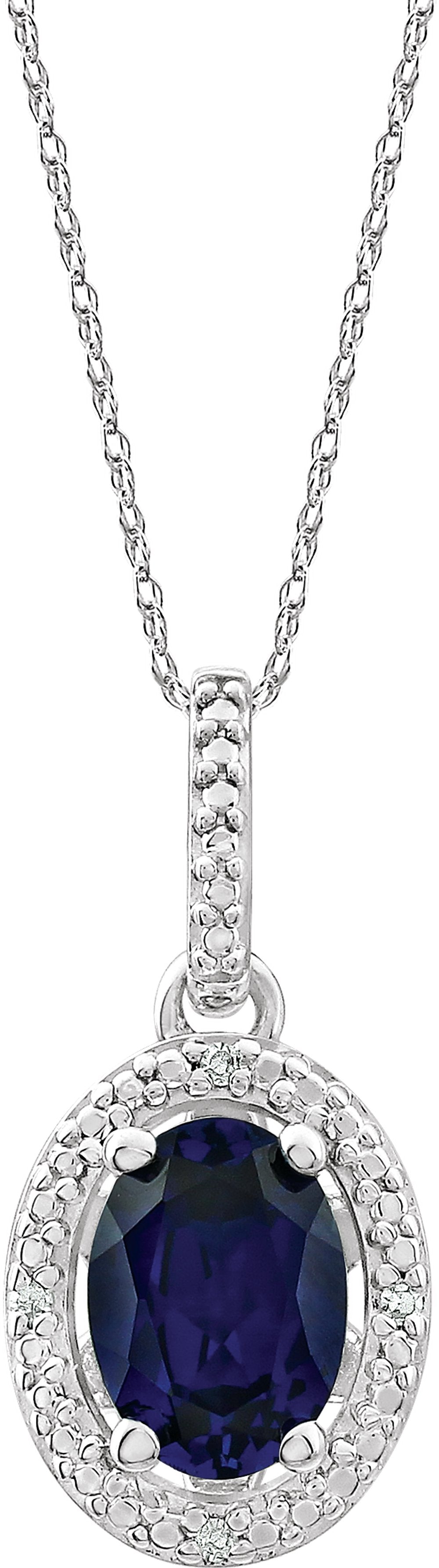 Sterling Silver Lab-Grown Blue Sapphire & .01 CTW Natural Diamond 18" Necklace