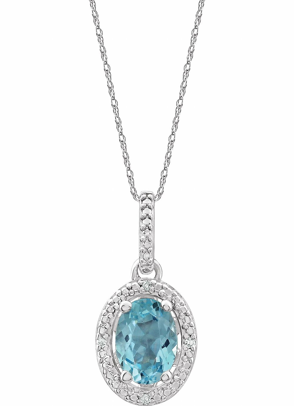 Sterling Silver Natural Sky Blue Topaz & .01 CTW Natural Diamond 18" Necklace