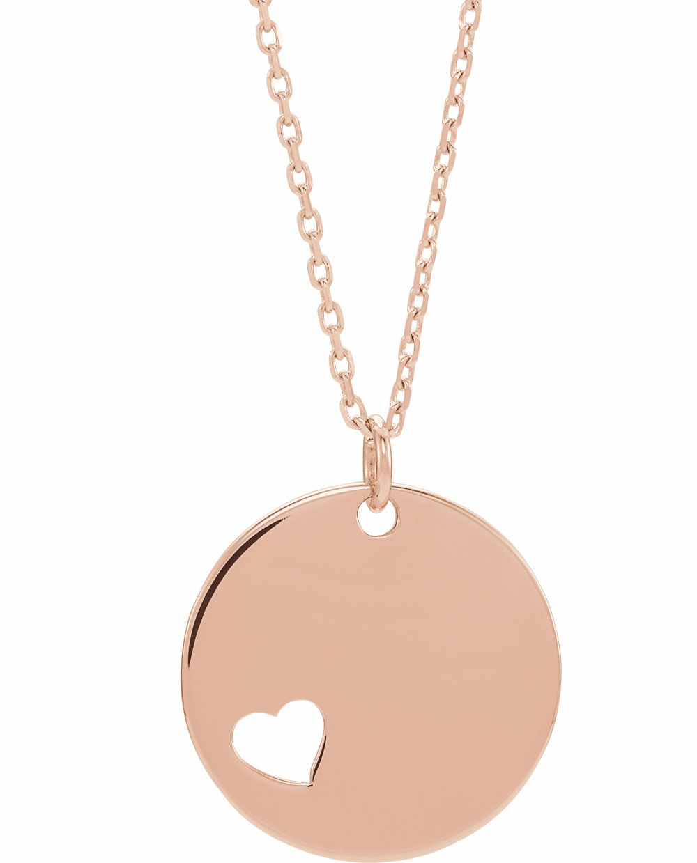 18K Rose Gold-Plated Sterling Silver Engravable Pierced Heart Disc 16-18" Necklace
