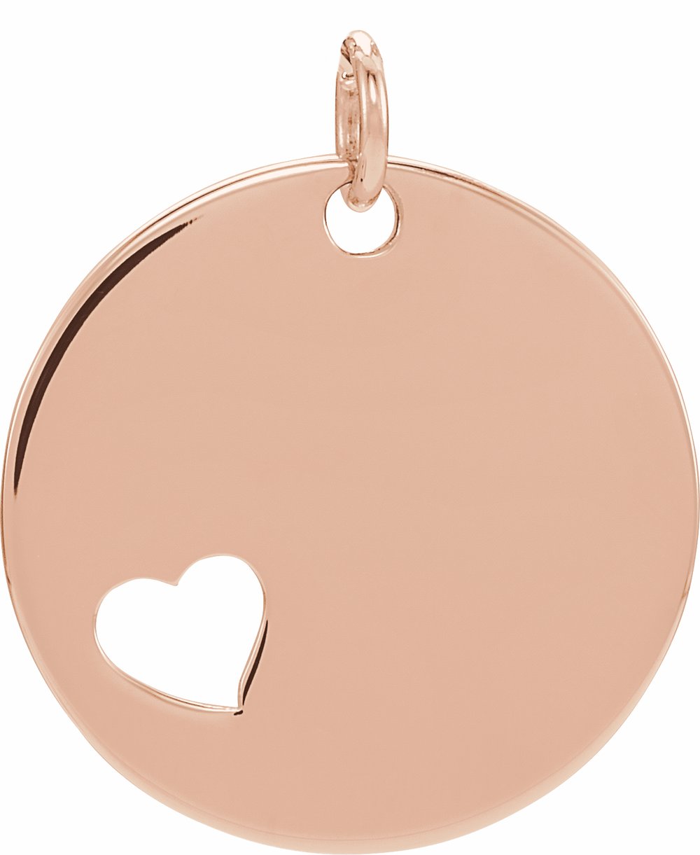 14K Rose Engravable Pierced Heart Disc Pendant