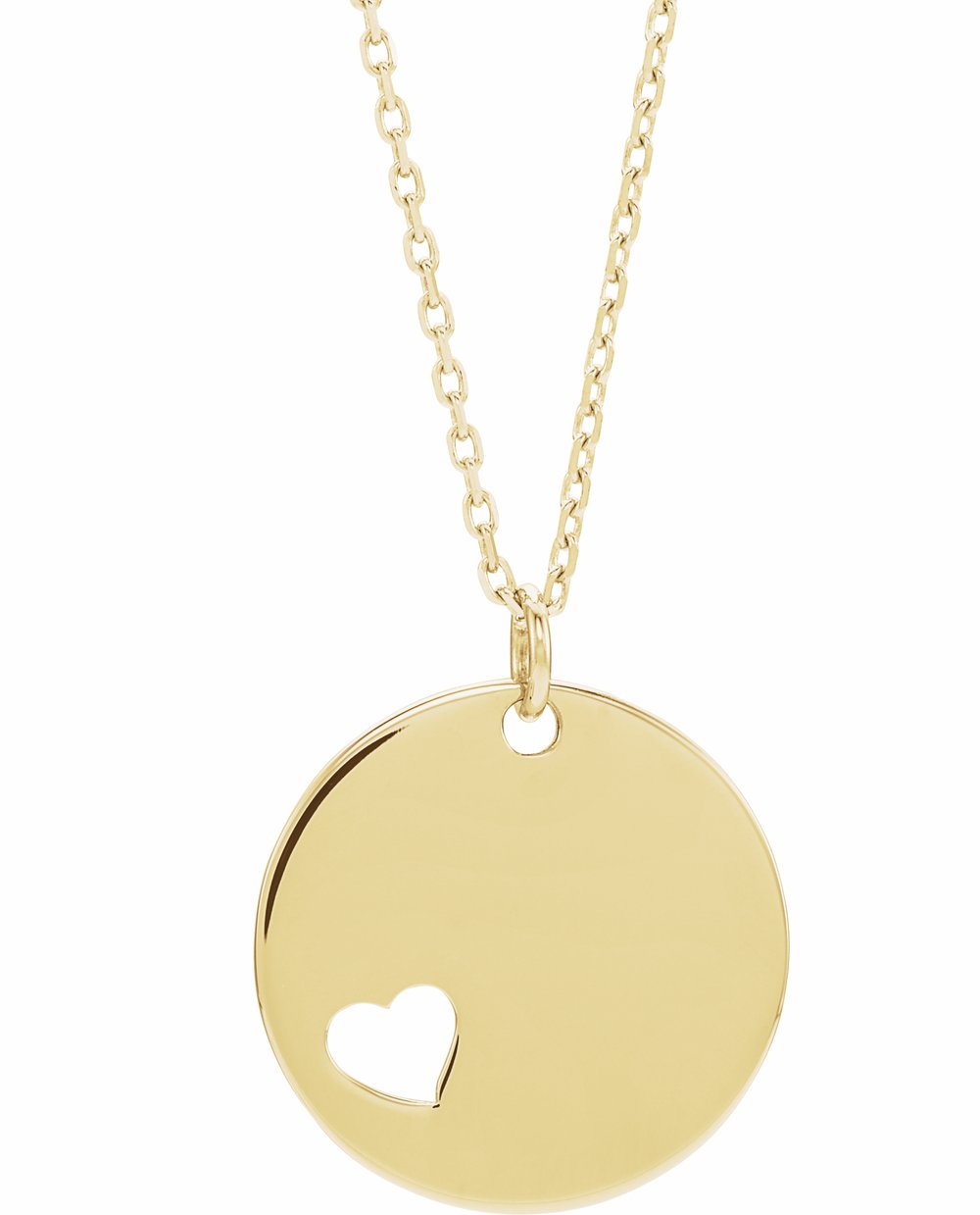 14K Yellow Gold Engravable Pierced Heart Disc 16-18" Necklace