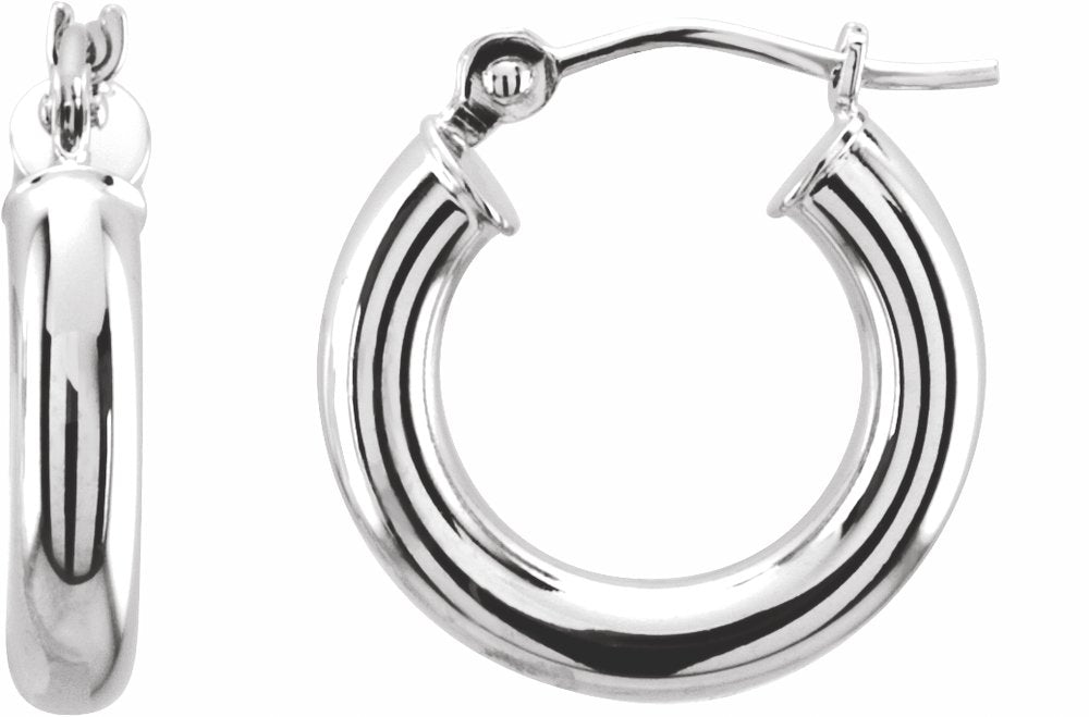 14K White Gold Tube 15 mm Hoop Earrings
