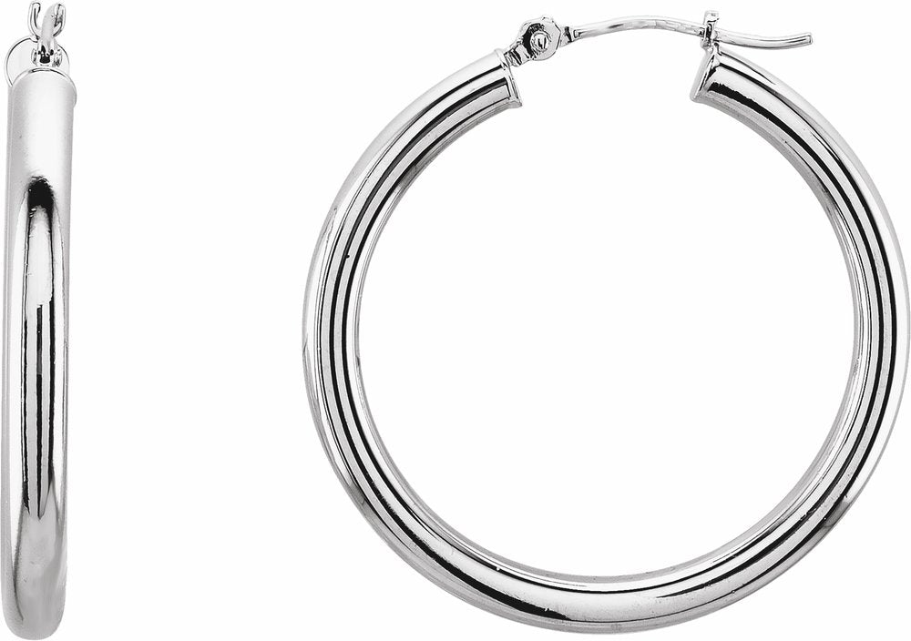 14K White Gold Tube 25 mm Hoop Earrings