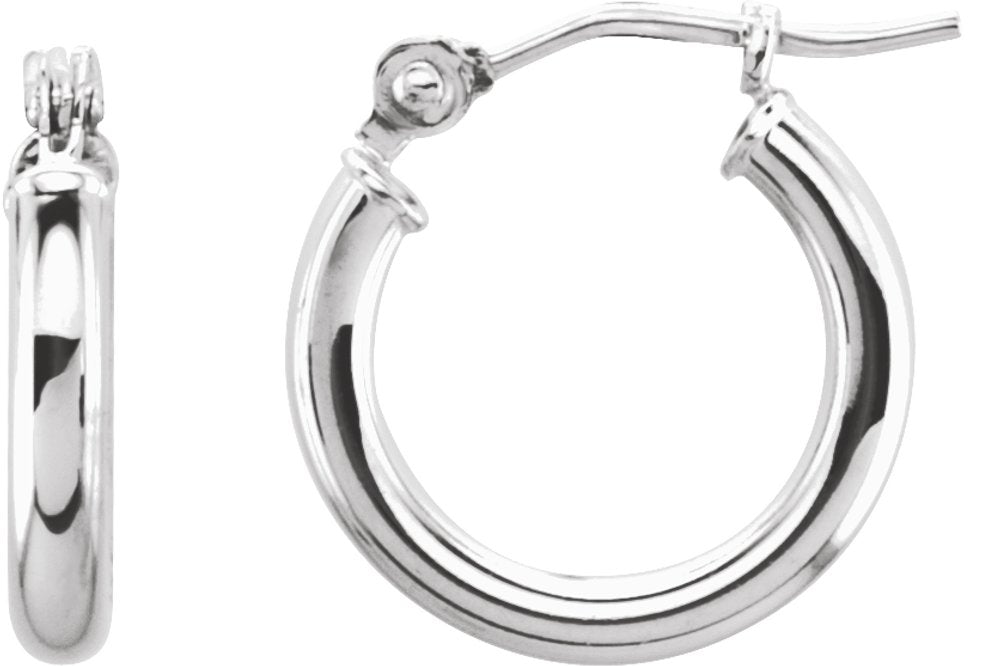 14K White Tube 13 mm Hoop Earrings