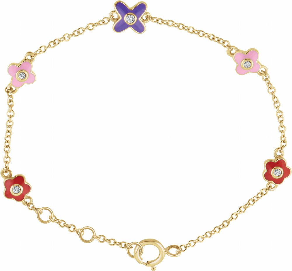 10K Yellow Gold .04 CTW Natural Diamond Youth Flower 5-7" Bracelet