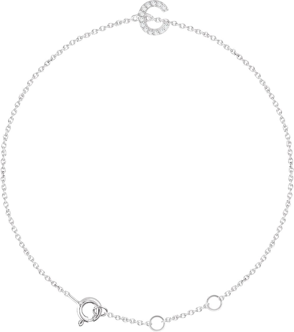14K White Gold .04 CTW Natural Diamond Initial C 6-7" Bracelet