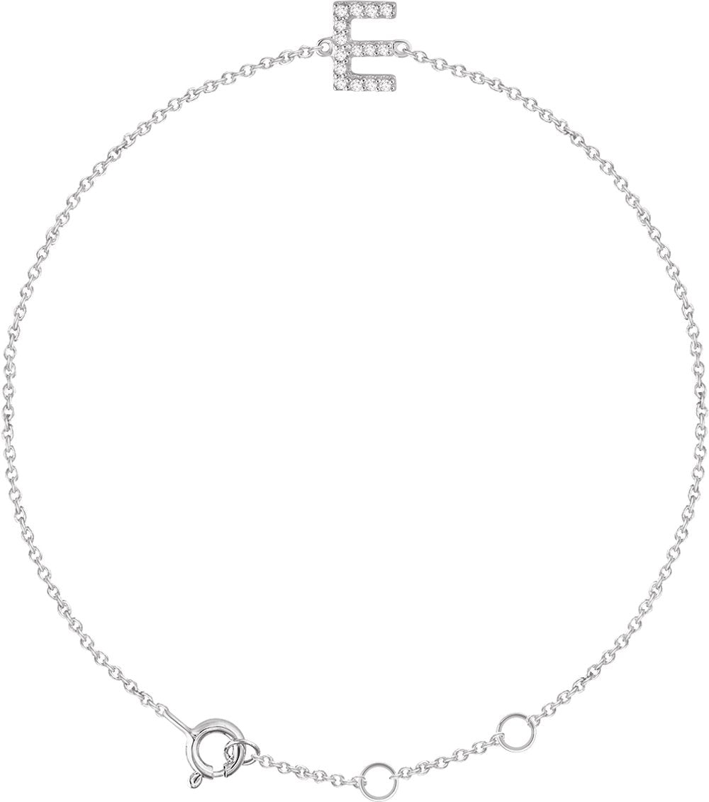 14K White Gold .06 CTW Natural Diamond Initial E 6-7" Bracelet