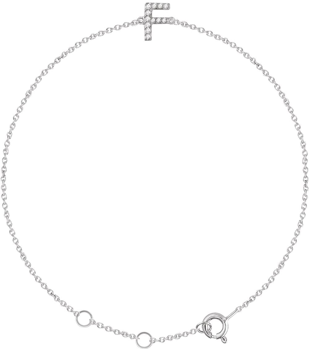 14K White Gold .05 CTW Natural Diamond Initial F 6-7" Bracelet
