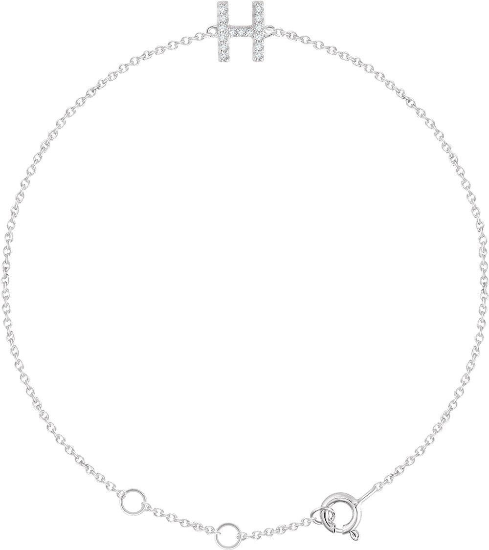 14K White Gold .06 CTW Natural Diamond Initial H 6-7" Bracelet