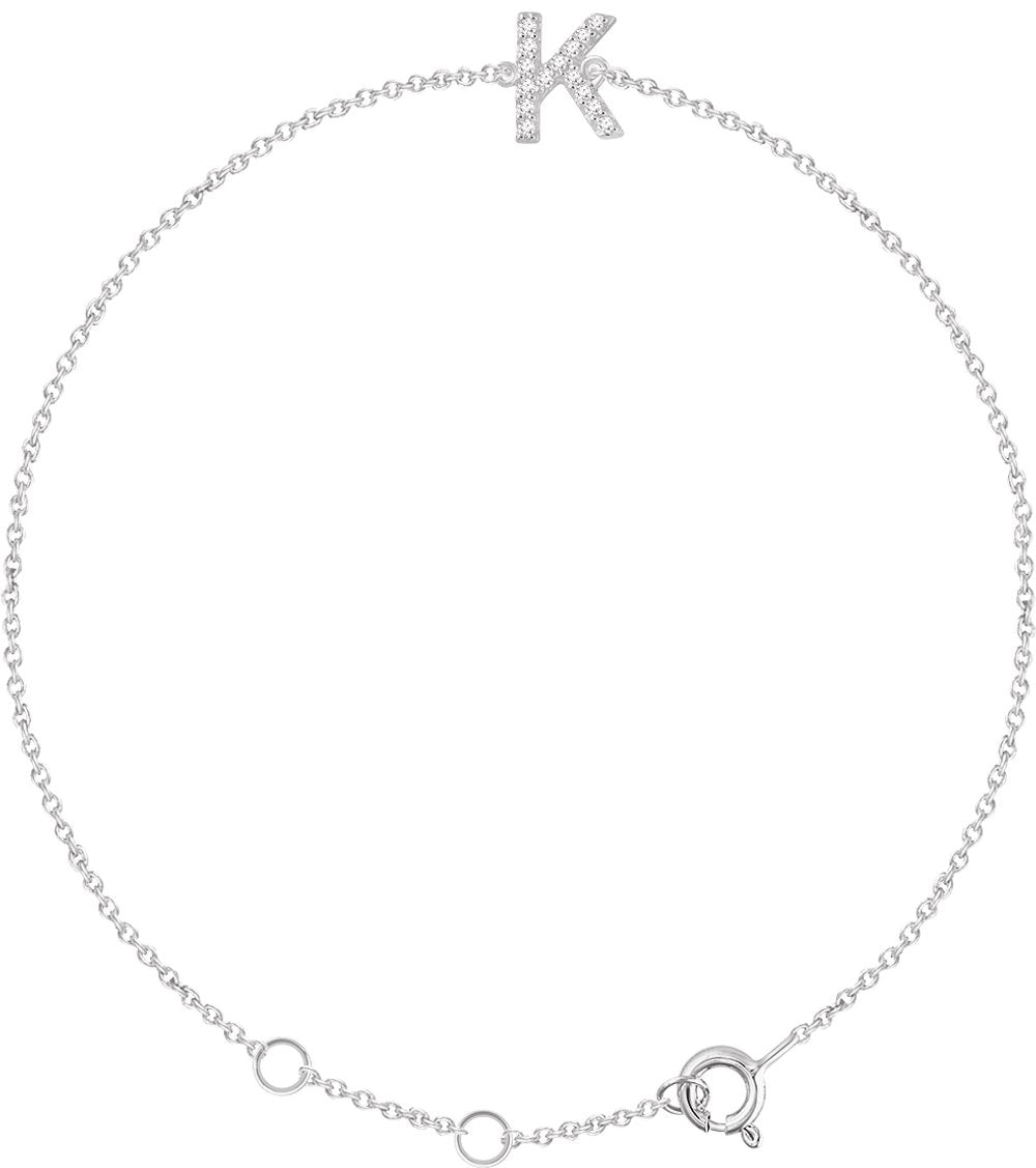 14K White Gold .05 CTW Natural Diamond Initial K 6-7" Bracelet