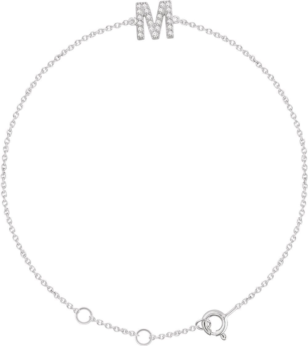 14K White Gold .07 CTW Natural Diamond Initial M 6-7" Bracelet