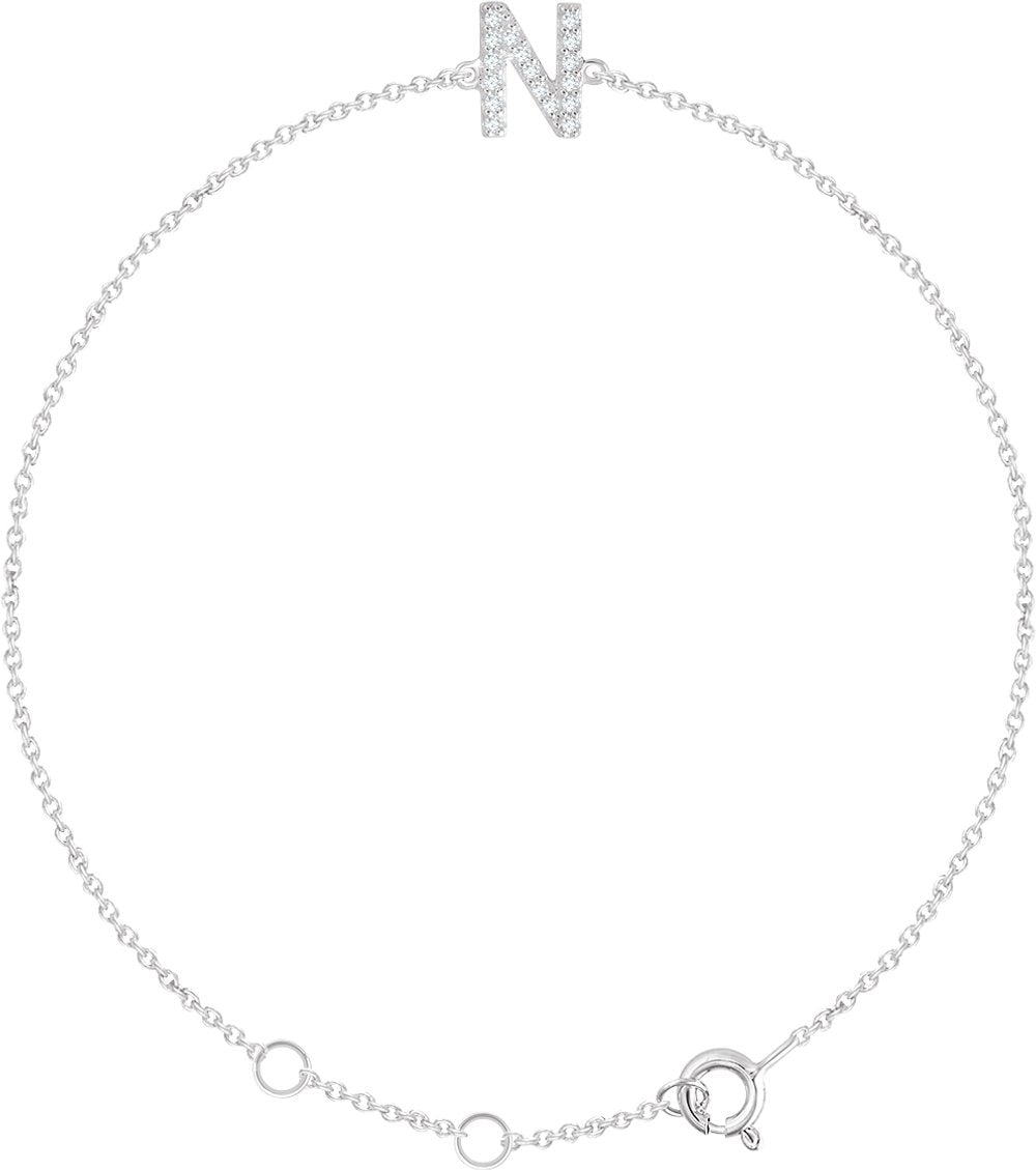 14K White Gold .06 CTW Natural Diamond Initial N 6-7" Bracelet