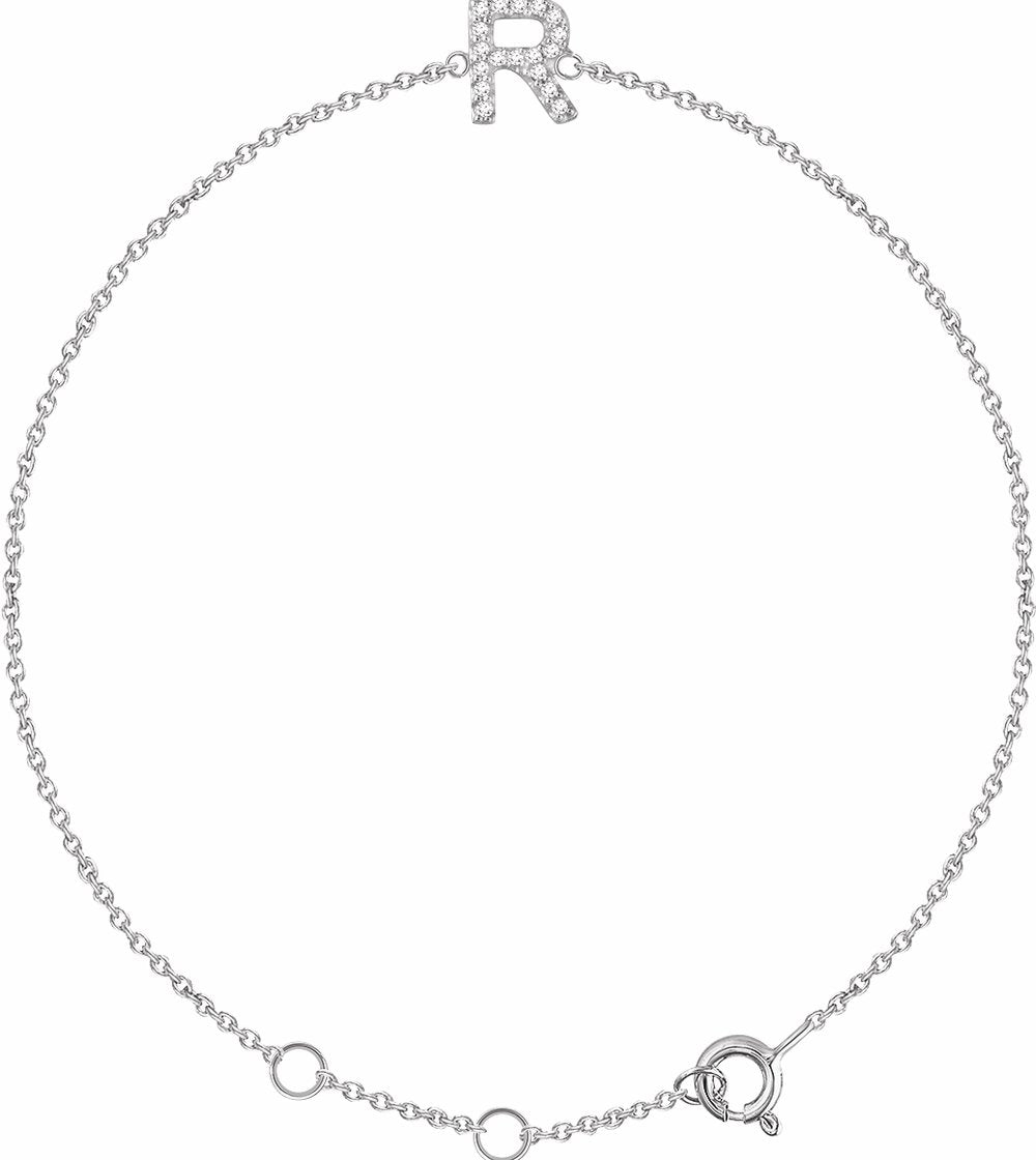 14K White Gold .06 CTW Natural Diamond Initial R 6-7" Bracelet