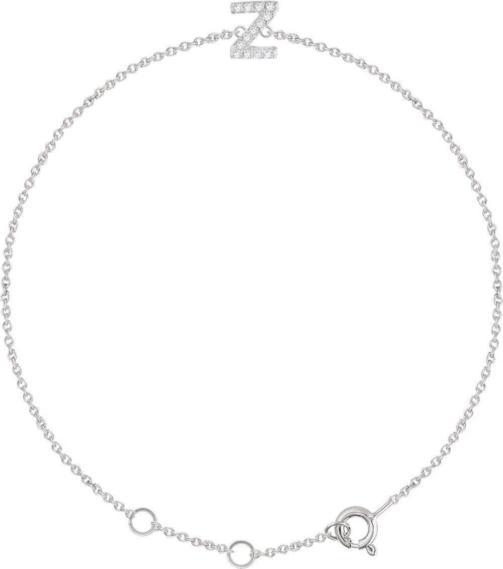 14K White Gold .06 CTW Natural Diamond Initial Z 6-7" Bracelet