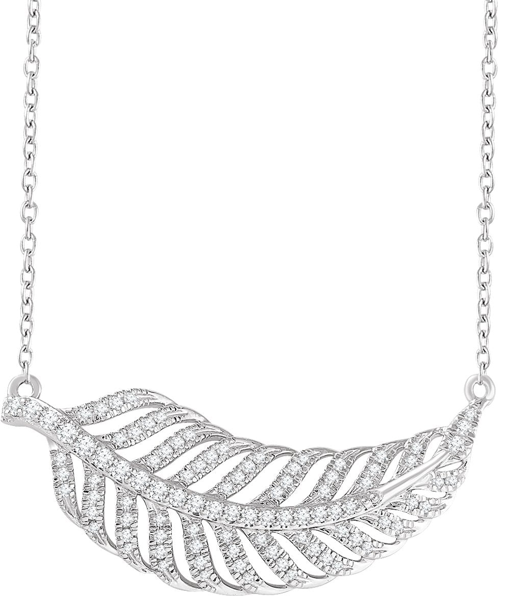 14K White 3/8 CTW Natural Diamond Leaf 16-18" Necklace