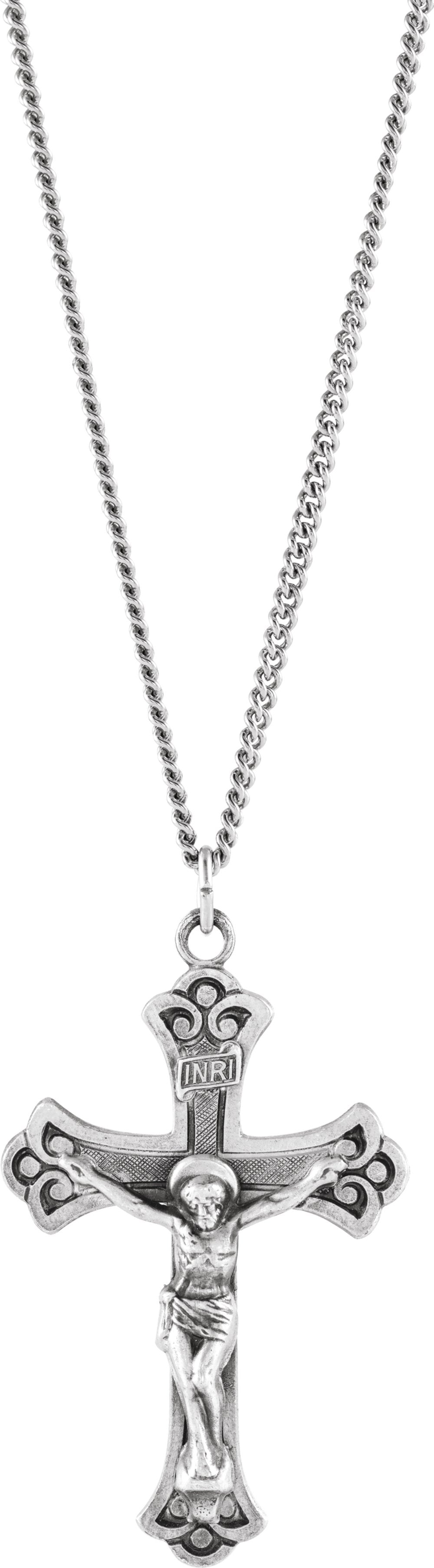 Sterling Silver 46x30 mm Crucifix 24" Necklace