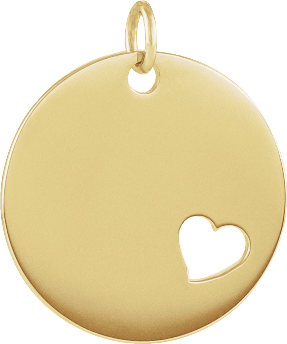 14K Yellow Gold Engravable Pierced Heart Disc Pendant