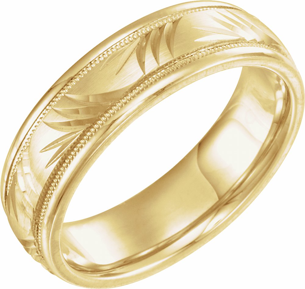 14K Yellow Gold 6 mm Milgrain Grooved Comfort-Fit Band Size 10