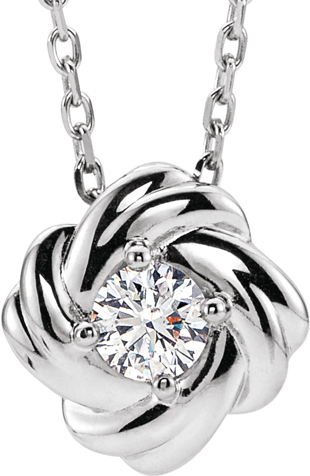 14K White Gold 1/6 CTW Natural Diamond Knot 16-18" Necklace
