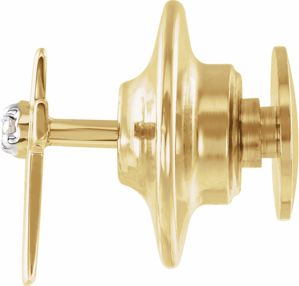 14K Yellow/White Gold .01 CT Natural Diamond Cross Lapel Pin