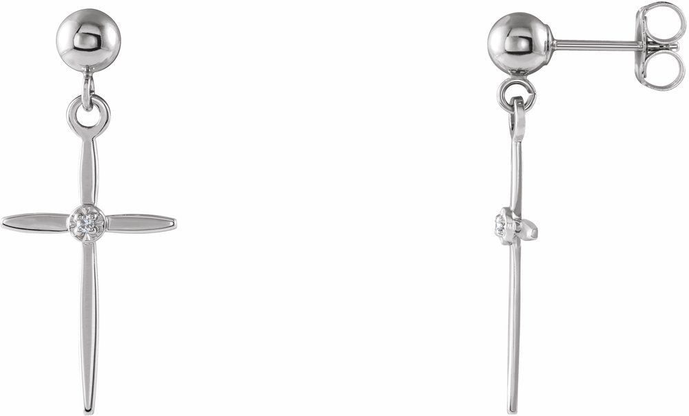 14K White Gold .01 CTW Natural Diamond Cross Earrings
