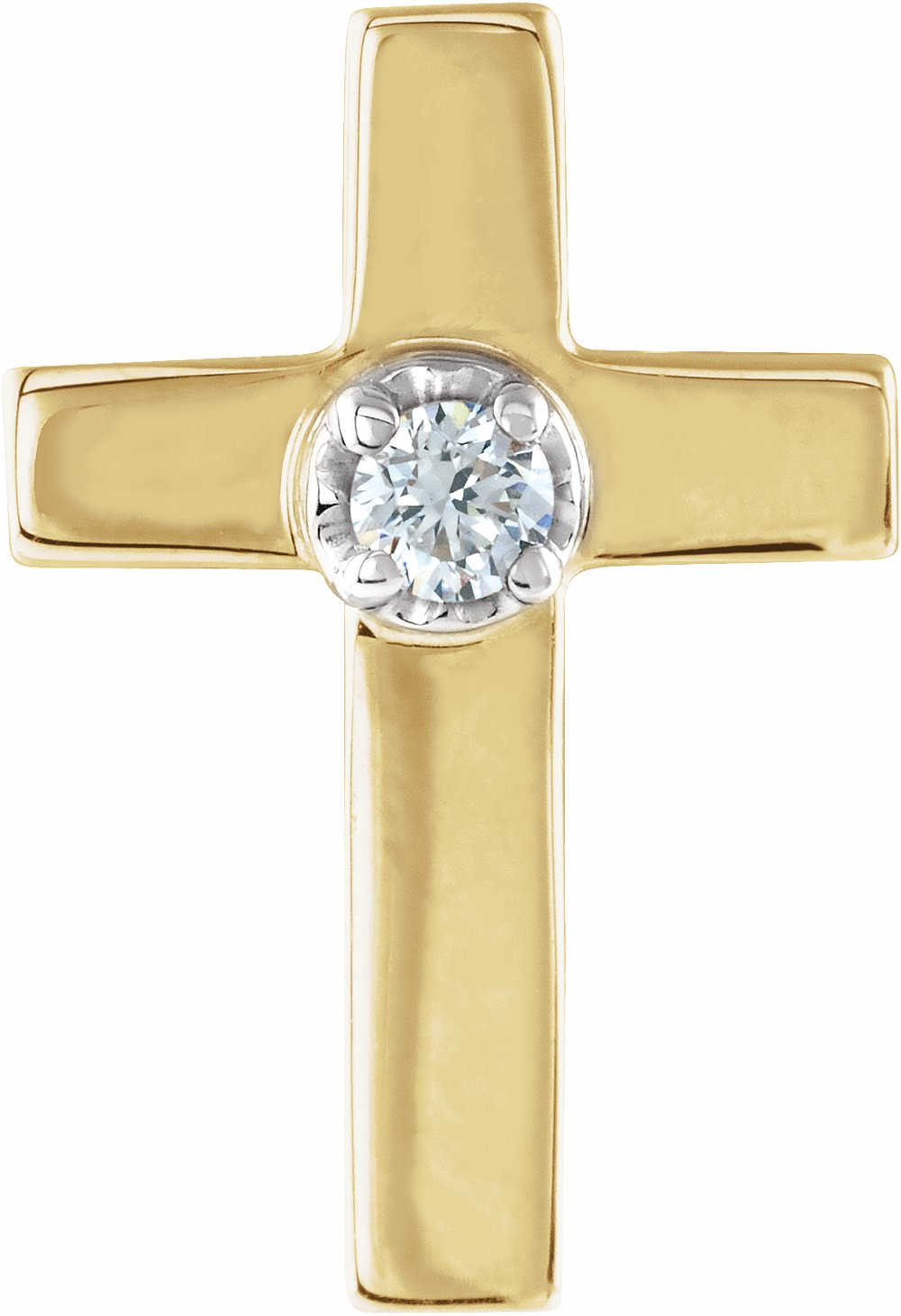 14K Yellow/White Gold .025 CT Natural Diamond Cross Lapel Pin